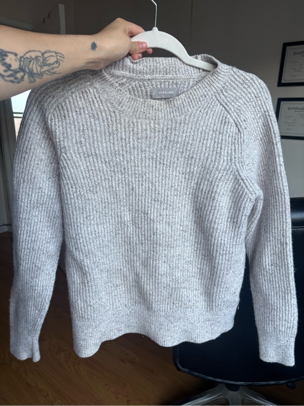 Everlane Light Heather Gray Ribbed Crewneck Sweater
